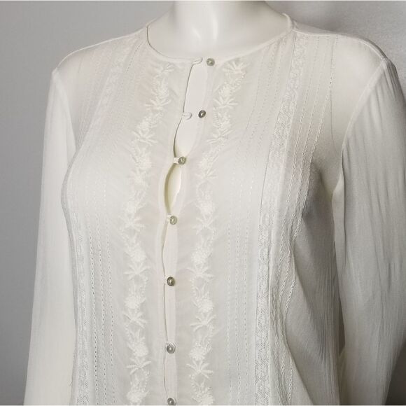 Zara Woman White Embroidered Sheer Button Up Blouse Size S - Picture 3 of 11